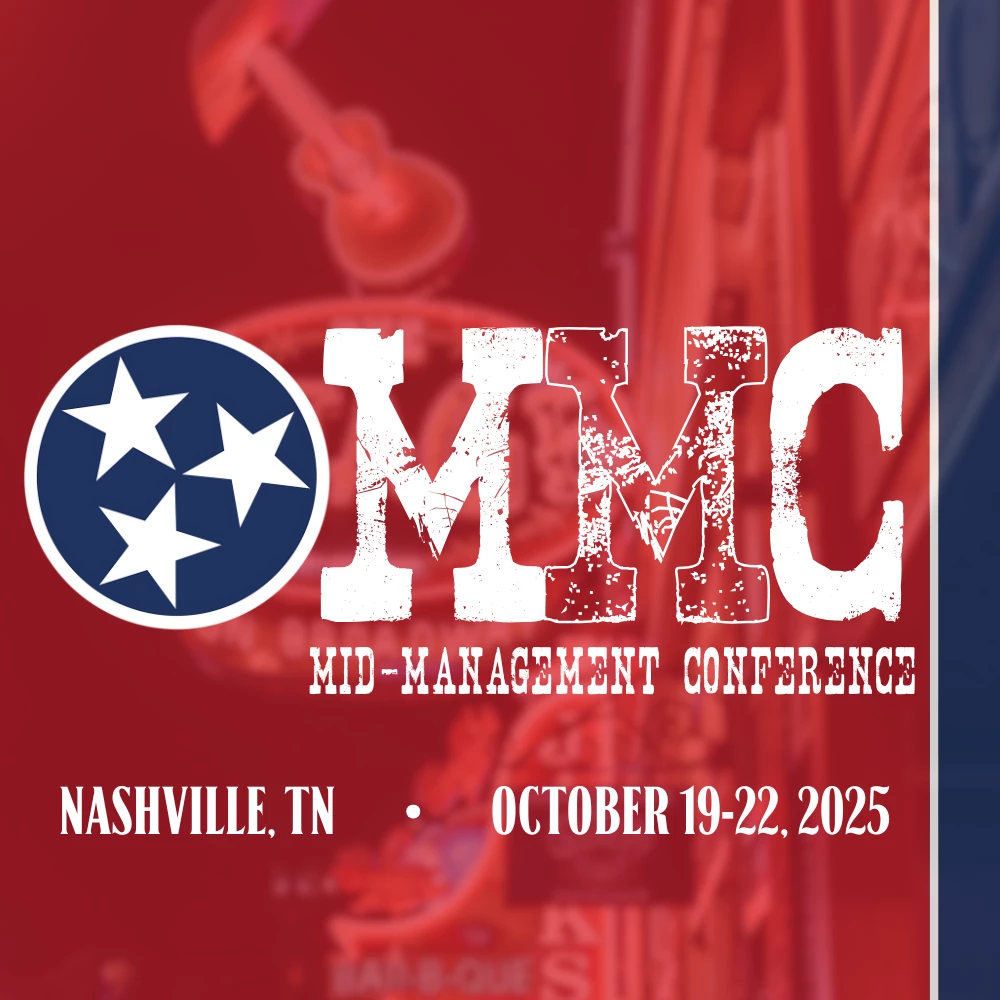 MMC—Mid-Management Conference, October 19-22 in Nashville, TN; a blurry red background featuring a theater sign and marquee